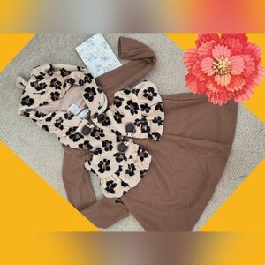 New Faux Fur 2pc vest dress set leopard Girls Size 4